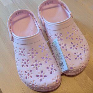 CROCS Light Pink Floral Cutout Clogs NEW